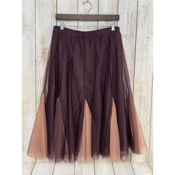Women Tulle Midi Skirt Sz L Burgundy Pink Mesh Panels Fairy Goth Ethereal Artsy - Picture 6 of 8